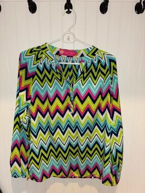 Bright Chevron Long-Sleeve Blouse - Multicolor